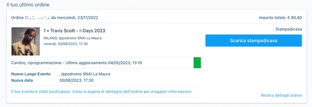 Biglietto concerto Travis scott ingresso giallo Ippodromo snai milano 30/06/2023