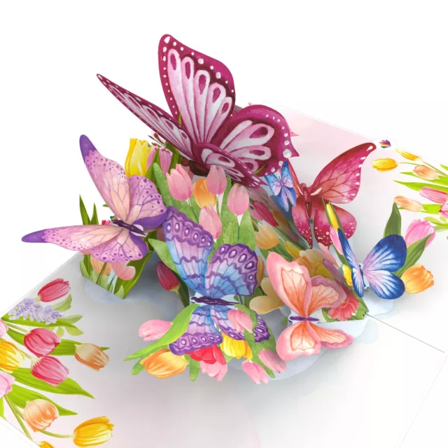 LIMAH® Pop-Up Geburtstagskarte Schmetterlinge & Tulpen