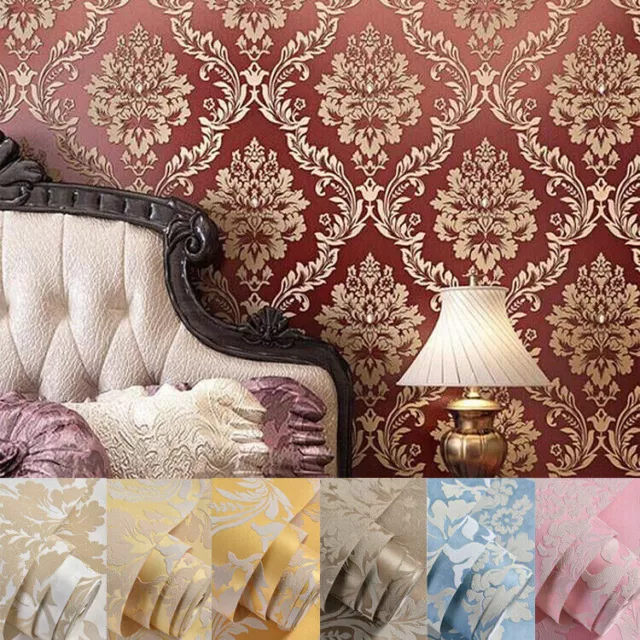 10M New Crystals European Gold Damask Embossed Textured Non-woven Wallpaper Roll