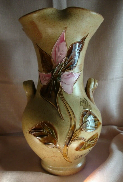 Grand vase vintage en céramique décor abstrait