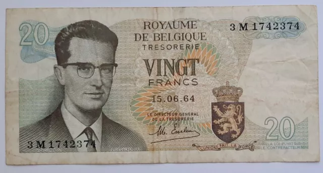 Billet Brief 20 Vingt francs frank België Belgique Belgium 15.06.1964 P#138.B