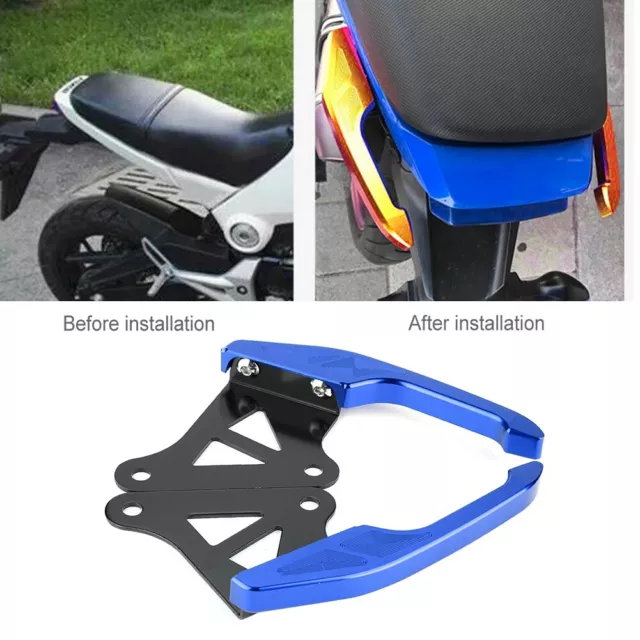 Aluminum Motorcycle Pillion Passenger Grab Bar Rear Seat Rail Handle Kit Blue