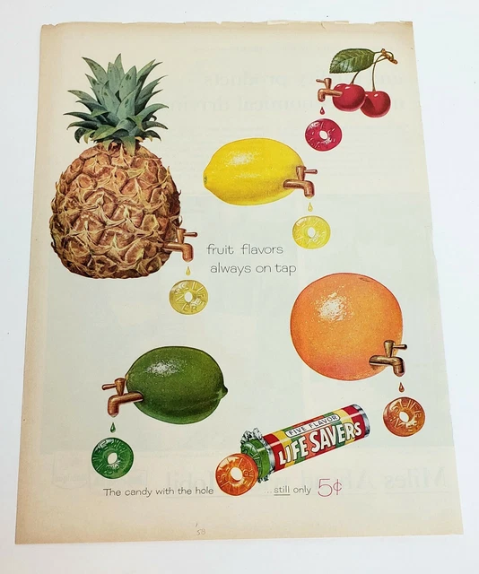 Vintage LIFE SAVERS Five Flavors Original  Magazine Print Ad 1958