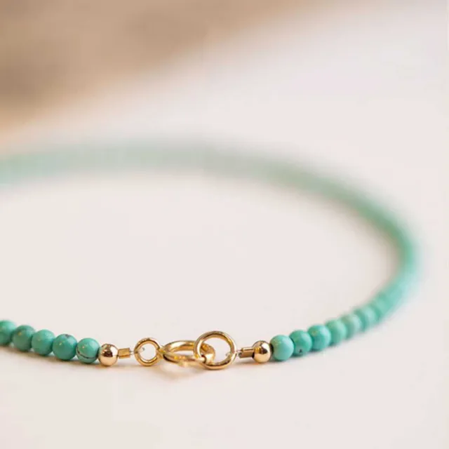 4MM Beautiful Natural Turquoise Beads Cuff Bracelet Mental Diy Easter Bohemia