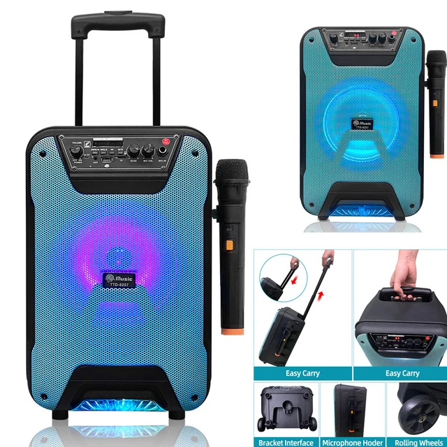 8& LED PORTABLE Bluetooth Speaker Subwoofer Bass Party Wireless Karaoke ...
