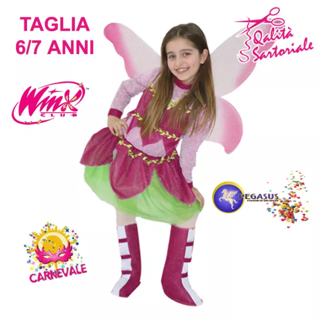 VESTITO COSTUME DI Carnevale Fatina Winx Flora Taglia 6/7 Anni