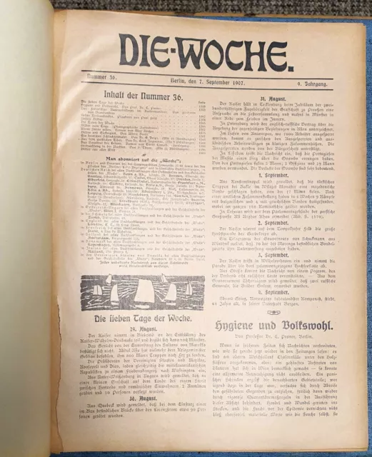 1907 Die Woche Band 3 Zeitschrift Original Illustrierte Antik Buch