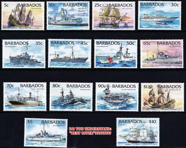 Barbades 1994 Expédié Sc#872-85 MNH Cv $51.40 Marine Transport