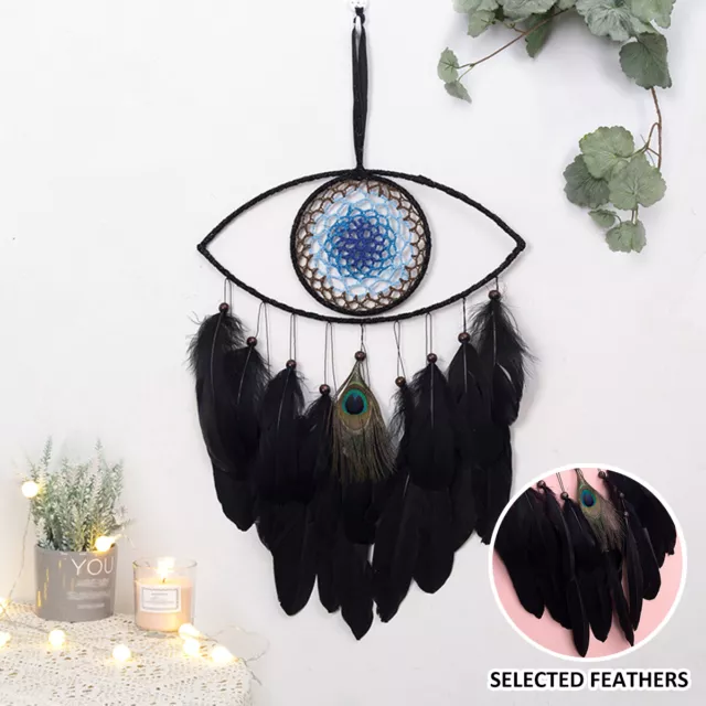 60CM Large Evil Eye Dream Catcher Black Feather Dreamcatcher Wall Hanging Craft☍