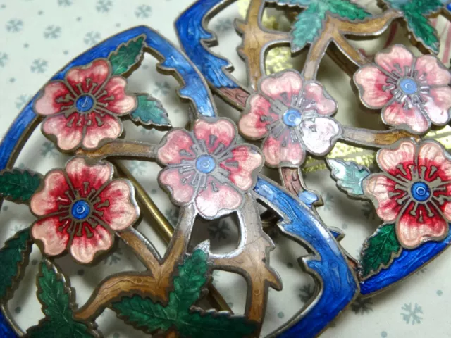 antique EDWARDIAN art nouveau enamel flower gilt dress belt buckle -T15