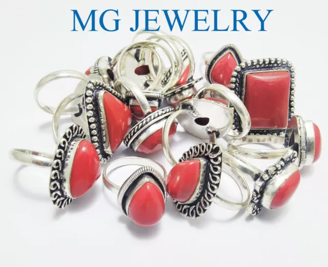 Special Sale ! Wholesale Lot 100Pcs Coral Ring .925 Sterling Silver Plated lot