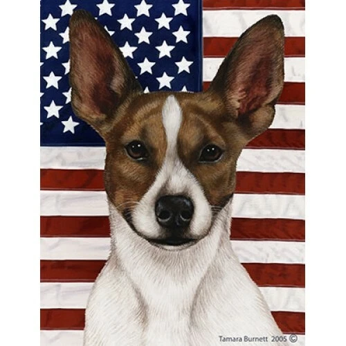 Patriotic (D2) House Flag - Brown and White Rat Terrier 32130