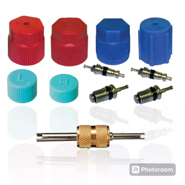 AC System Cap & Valve Service Kit + Schrader Valve Core Remover - Installer Tool