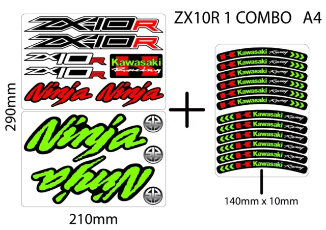 KAWASAKI ZX10R Manufacturer Logos & Wheel Rim Stickers Decals Emblems Kit Pack.