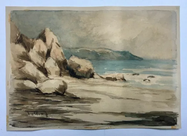 Old signed watercolor, Russian School? Beach, Marine, Early 20th Century