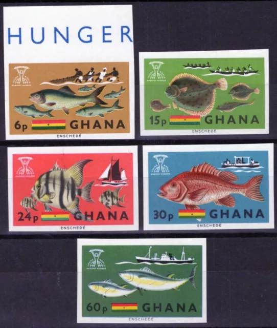 ZAYIX Ghana 251-255 MNH Imperf Fish Fishing Ships Freedom from Hunger 042623S166
