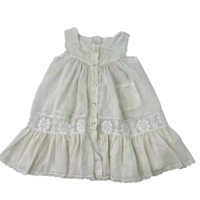 Vintage Bryan Toddler Jumper Smock Dress White Sleeveless Summer Sz 4 Lace Trim