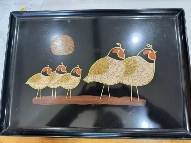 Vintage Couroc of Monterey California Quail Wood Inlay Tray