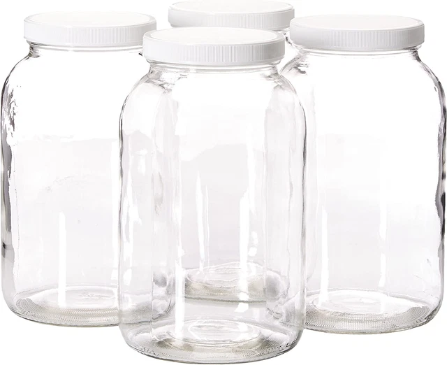 4 Pack- 1 Gallon Mason Jar - Glass Jar Wide Mouth with Airtight Foam Lined Plast
