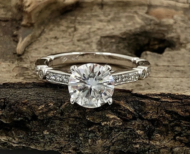 Bague Solitaire Diamant Blanc 14,70 Ct – Certifié – Argent 925 – Taille 7