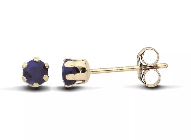 9ct Yellow Gold Blue Sapphire Stud Earrings - Natural Stones - Solid 9K GOLD