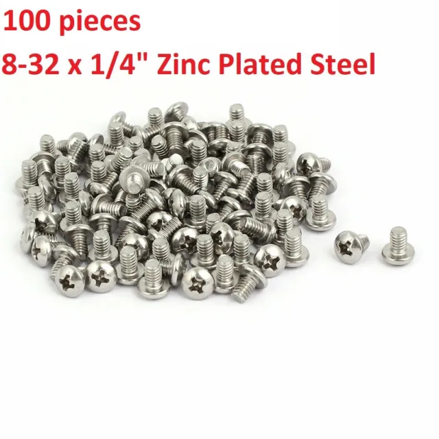 100PK #8-32 x 1/4" Screw Phillips Pan Head Zinc Plated Steel Machine Screw 8-32
