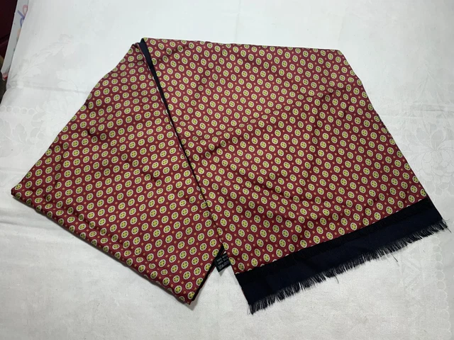 Vintage Venera Double Faced Silk & Wool Scarf Classic Burgundy Multi 58" x 11.5"