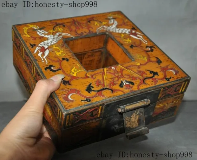 Old China Bronze Lacquerware Carved Auspicious Sika deer Jewelry Case Box Boxes