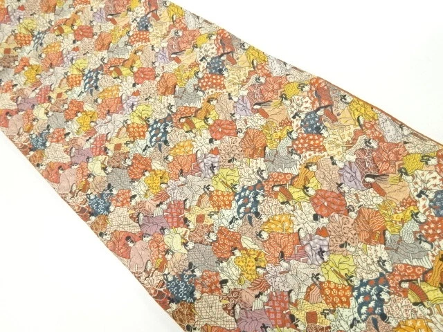 45236# Japanese Kimono / Antique Fukuro Obi / Woven People In The Past Era