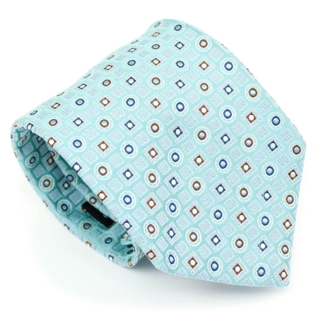 Massimo Bizzocchi Sea Green Teal Geometric Pattern 100% Silk Neck Tie Italy