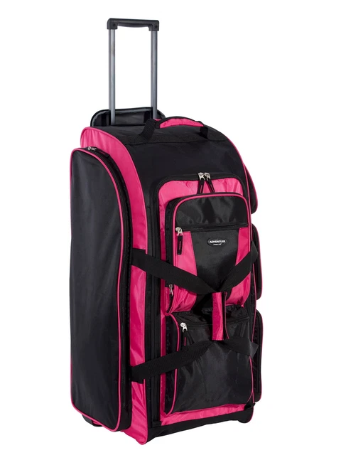 30In Rolling Multi-Pocket Upright Duffel Bag Luggage Suitcase Sturdy Travel Pink 3