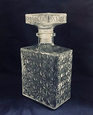 Vintage Clear Glass Dimond cut French Liquor Decanter Bottle with Glass Stopper