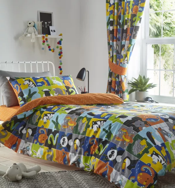 Orange grau Kleinkind Bettbezug Junior Kinderbett Bett Dschungel Safari Quilt Bettwäsche Set