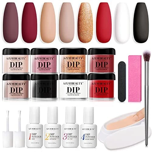 Kit de manicura en polvo de inmersión - AZUREBEAUTY 8 colores rojo desnudo blanco neutro pow...