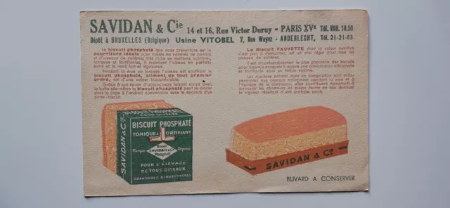 Buvard Pharmacie BISCUIT PHOSPHATÉ et FAUVETTE POUR OISEAUX  SAVIDAN USINE VITOB