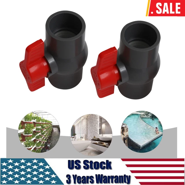 2x PVC Ball Valves 1-1/4" Inner Hole Diameter T-shaped Handle Ball Valves 90° US