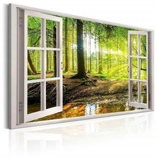 Bilder Leinwand Fenster Blick Wald auf Rahmen Wandbild Visario Bild 5001