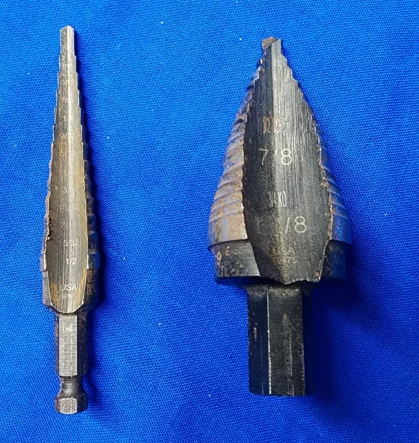 Unibit Irwin Step Bits (Lot Of 2) #1 Bit 1/8" To 1/2" And #9 Bit 7/8" To 1-1/8"