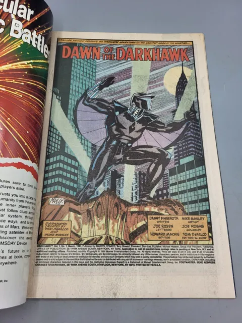 Darkhawk Vol 1 #1 March 1991 Dawn Of The Darkhawk Illustrated Marvel Comic Book 3