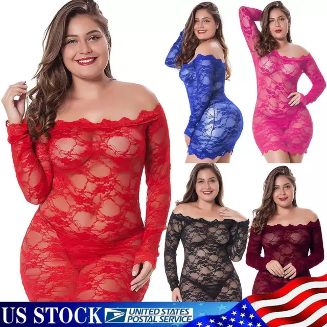 Plus Size Women Sexy Lingerie Chemise Babydoll Sleepwear Lace