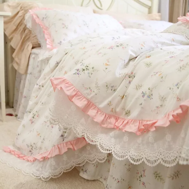 Floral Lace Bedding Set Ruffle Duvet Cover Bed Skirt Pillowcases Home Textile