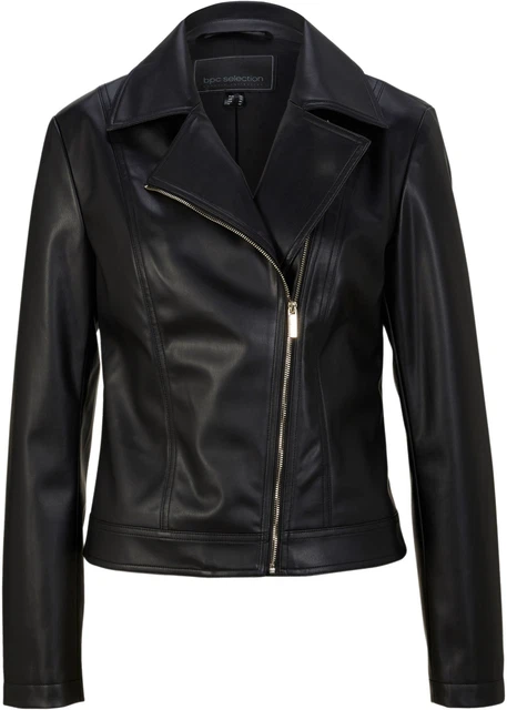 Lederimitat-Jacke Gr. 48 Schwarz Damenjacke Langarm Freizeitjacke Neu