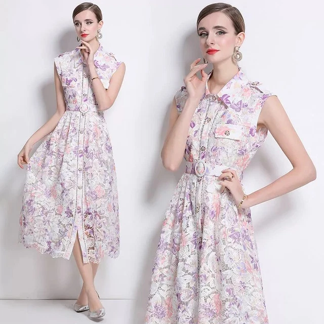 Robe Violette En Dentelle Motif Floral DRESS TELLS - Taille 38 - Style Bohème