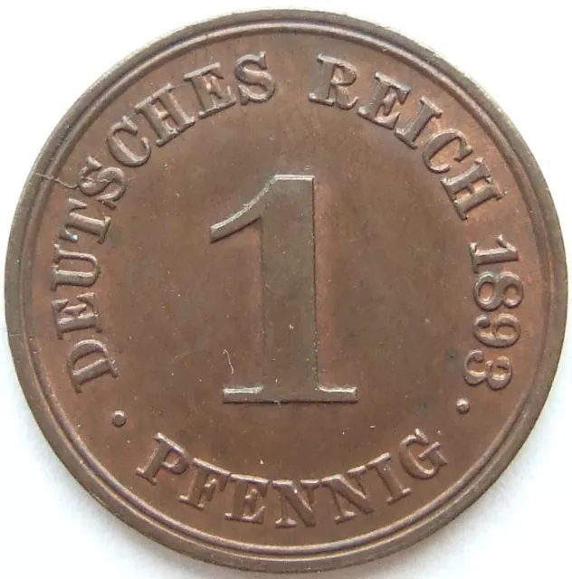 Moneta Reich Tedesco Impero Tedesco 1 Pfennig 1893 G IN Brillant uncirculated