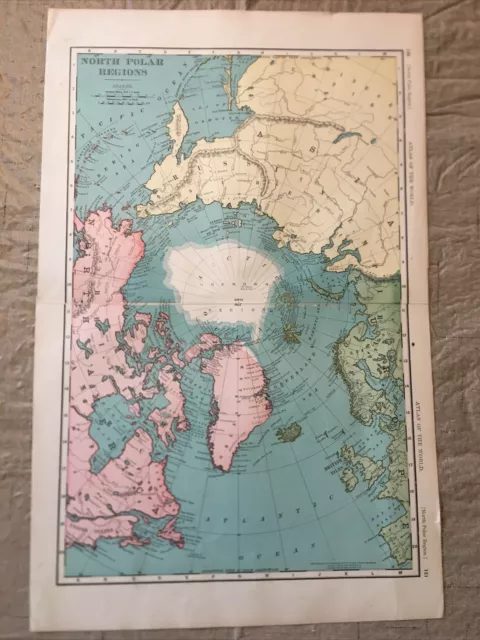 1899 c. North Polar Region Rand McNally Original Standard World Atlas Map
