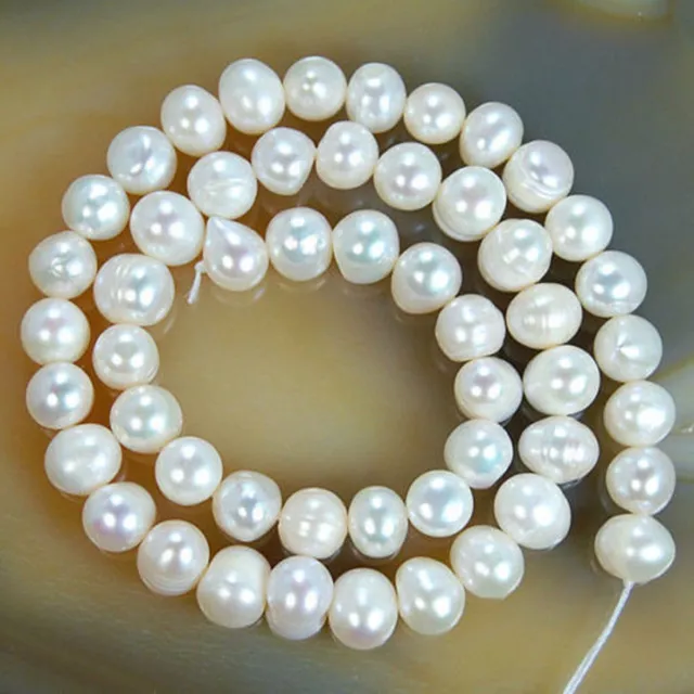 5-6mm-13-14mm Natural Cultured Freshwater White Pearl Round Loose Beads 14.5'' 2