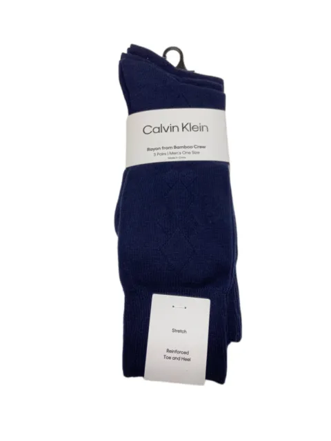 Calvin Klein Men's 3 Pair Navy Mid Calf Rayon From Bamboo Socks Sz 7-12 NWT