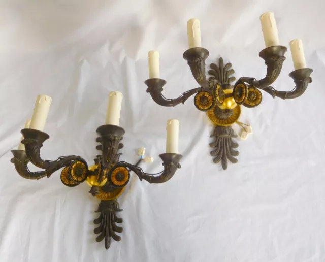 Paire d'appliques Empire en bronze patiné & doré époque Restauration XIXe siècle
