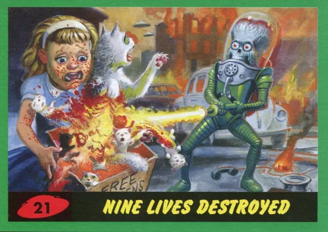 Mars Attacks The Revenge Green Base Card #21 Nine Lives Destroyed