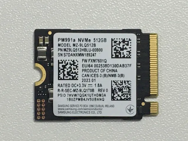 SAMSUNG PM991A 512GB SSD M.2 2230 NVMe PCIe For Microsoft surface